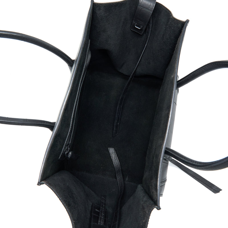 Celine Large Phantom Luggage Bag Croc-Embossed Calfskin Black