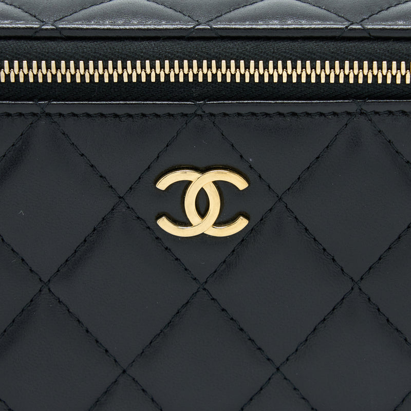 Chanel Long Vanity Detailed Gem Chain Lambskin Black GHW (Microchip)