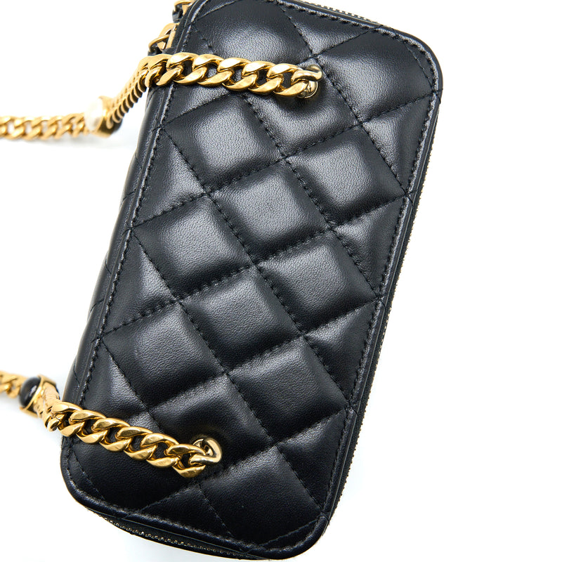 Chanel Long Vanity Detailed Gem Chain Lambskin Black GHW (Microchip)