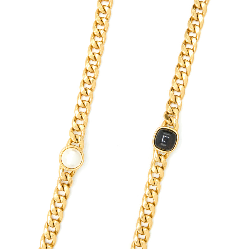 Chanel Long Vanity Detailed Gem Chain Lambskin Black GHW (Microchip)