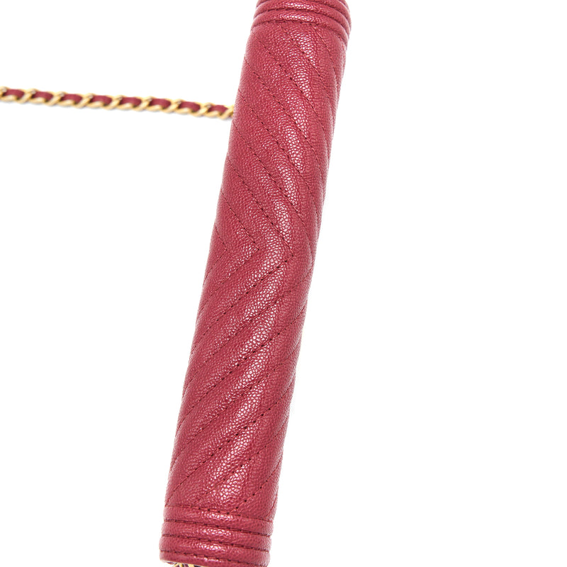 Chanel Boy Wallet On Chain Chevron Caviar Red Brushed GHW