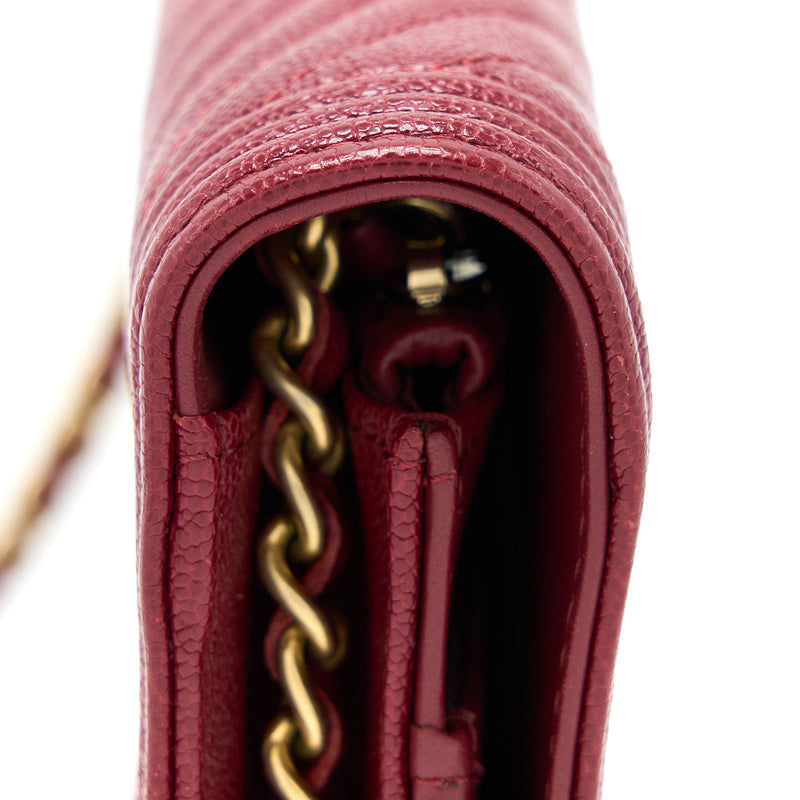 Chanel Boy Wallet On Chain Chevron Caviar Red Brushed GHW