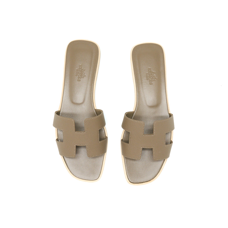 Hermes Size 38 Oran Sandals Epsom Etoupe