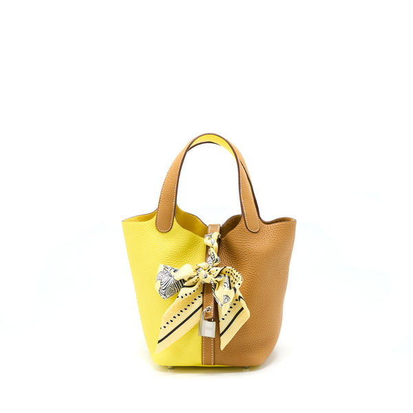 Hermes Picotin 18 Clemence Lime/Sesame SHW Stamp Y With An Extra Twilly
