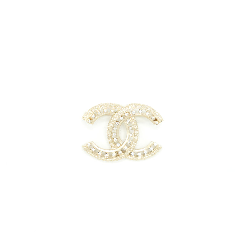 Chanel 22P CC Brooch With Crystals Gold Tone
