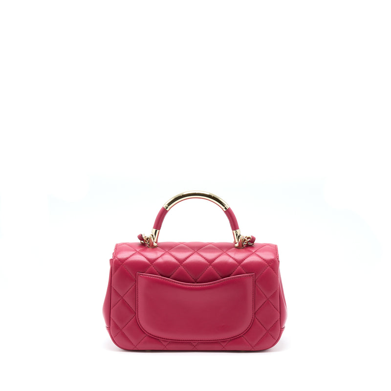 Chanel Top Handle Flap Bag Crossbody Lambskin Pink GHW