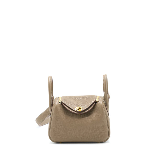 Hermes Mini Lindy Clemence Etoupe GHW Stamp Z