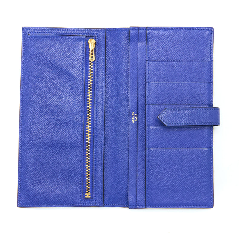 Hermes Bearn Long Wallet Epsom Blue Electric GHW Stamp Square R