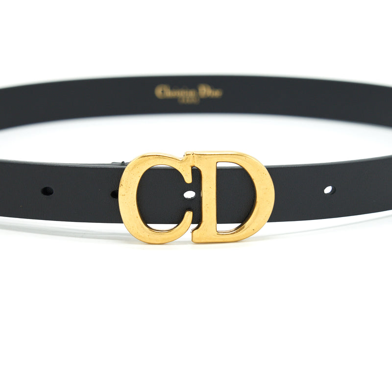 Dior size75 20mm Saddle Belt Calfskin Black GHW