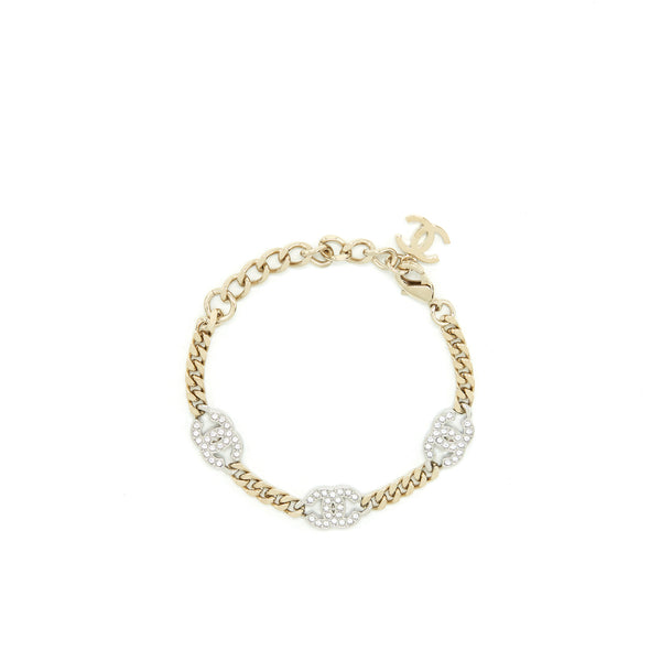 Chanel 22P Triple CC Logo Bracelet Light Gold Tone