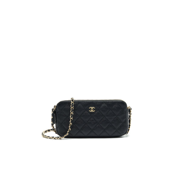 Chanel Double Zip Wallet on Chain Caviar Black LGHW