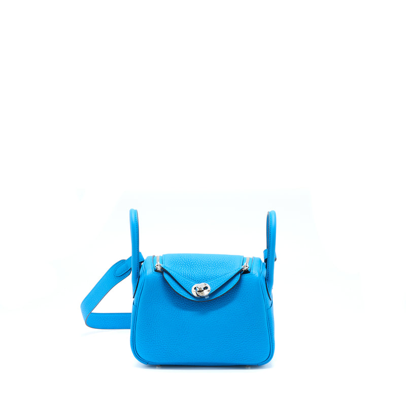 Hermes Mini Lindy Clemence Blue SHW Stamp Z