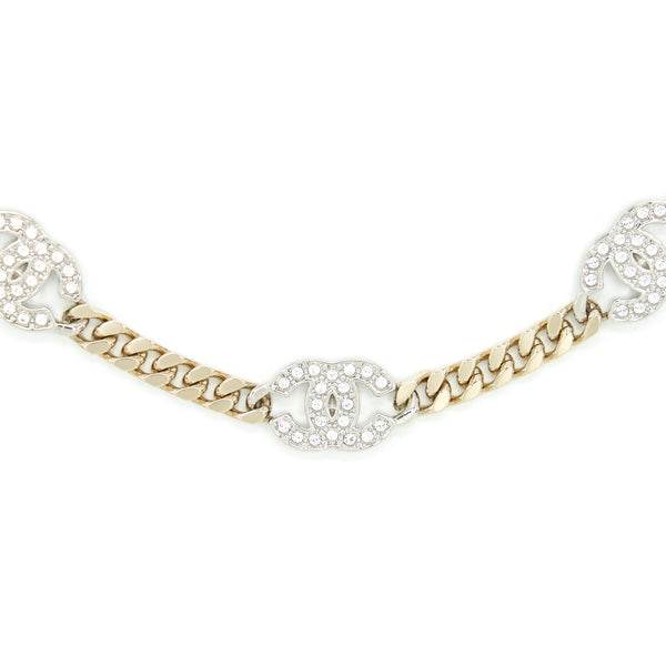 Chanel Mini CC Logo Choker / Double Chain Bracelet Light Gold Tone