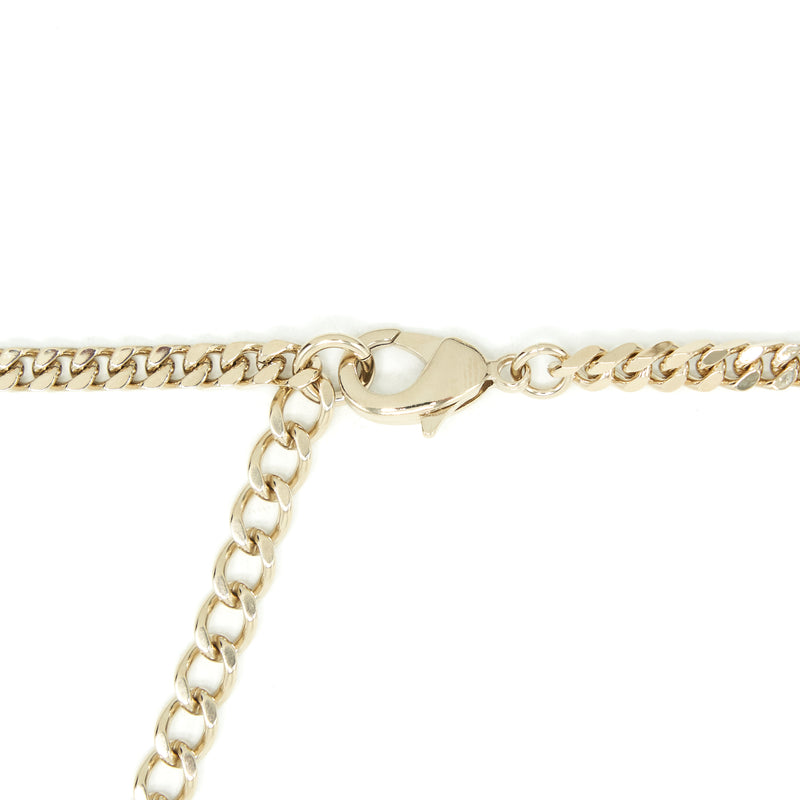 Chanel Mini CC Logo Choker / Double Chain Bracelet Light Gold Tone