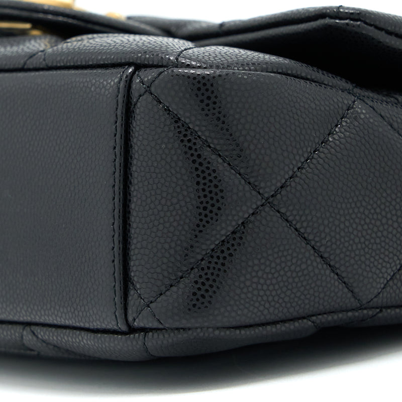 Chanel 22A Small Flap Bag Grained Shiny Calfskin Black Brushed GHW(Microchip)