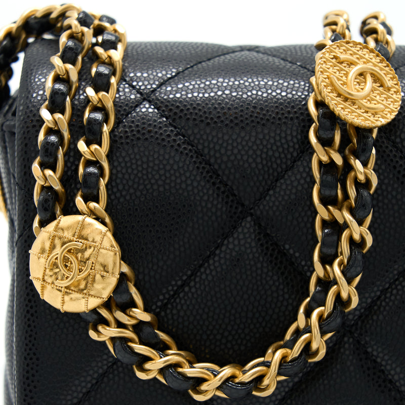 Chanel 22A Small Flap Bag Grained Shiny Calfskin Black Brushed GHW(Microchip)
