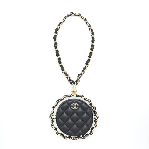 Chanel Round Clutch With Chain Lambskin Black LGHW