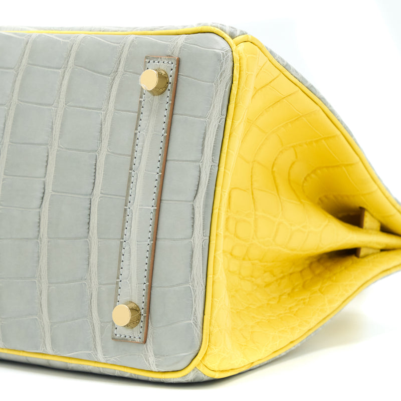 Hermes Birkin 30 Special Order Alligator Mississippiensis Mat Gris Perle/Mimosa LGHW Stamp D