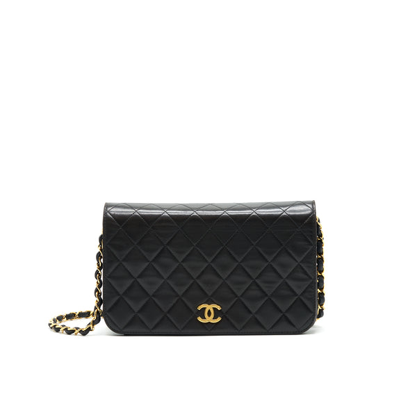 Chanel Vintage Lambskin Flap Bag with Chain Black 24K GHW