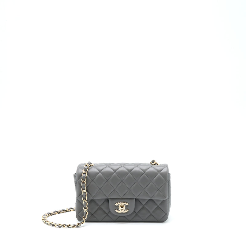 Chanel 22A Mini Rectangular Flap Bag Lambskin Grey LGHW (Microchip)