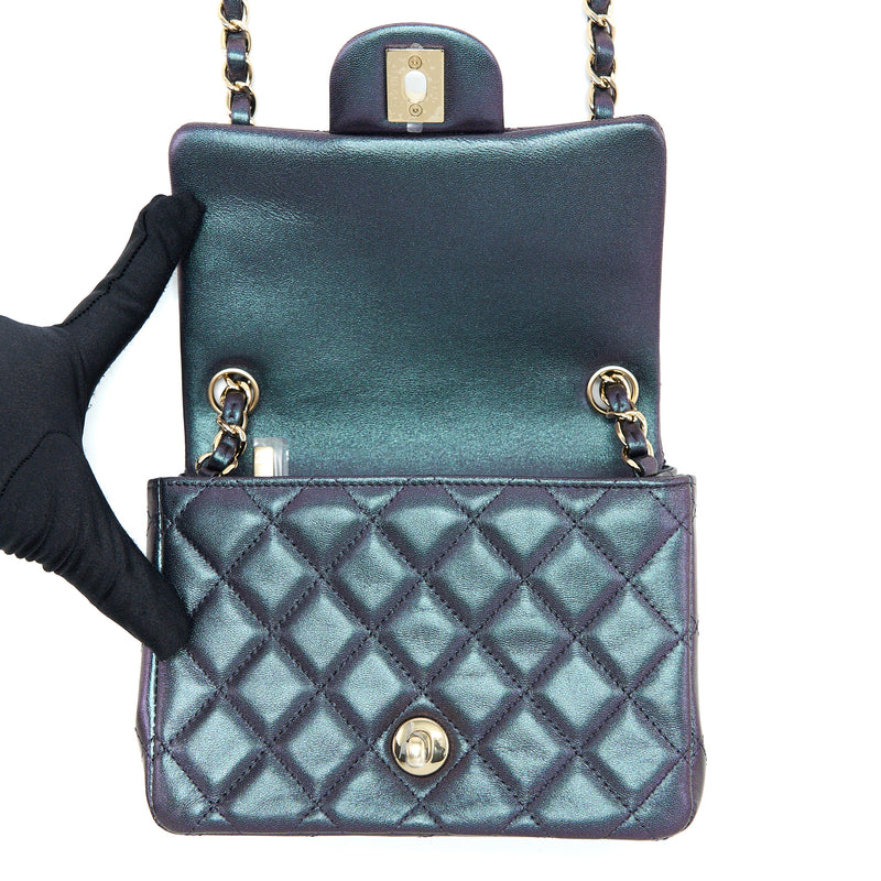 Chanel 22B Mini Square Pearly Lambskin Black LGHW (Microchip)