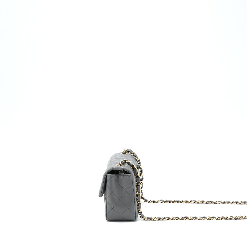 Chanel 22A Mini Rectangular Flap Bag Lambskin Grey LGHW (Microchip)