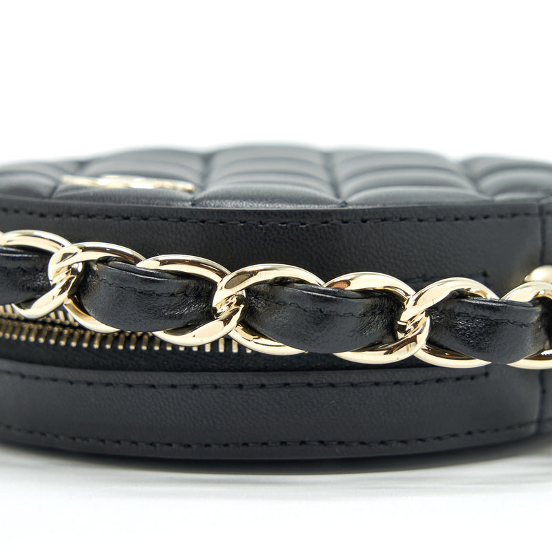 Chanel Round Clutch With Chain Lambskin Black LGHW