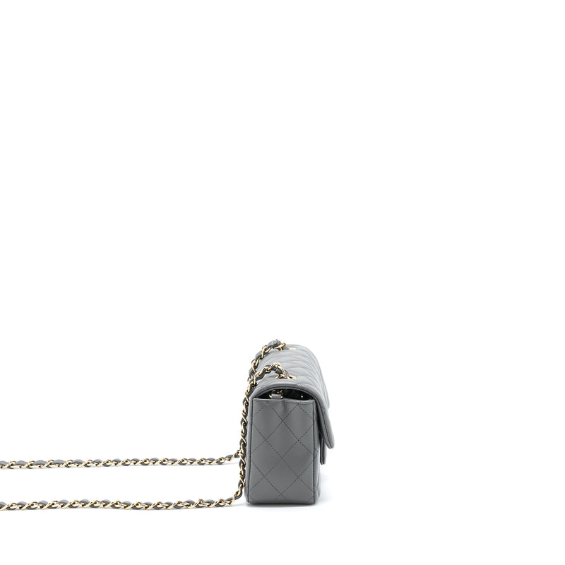 Chanel 22A Mini Rectangular Flap Bag Lambskin Grey LGHW (Microchip)