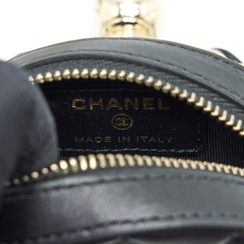 Chanel Round Clutch With Chain Lambskin Black LGHW