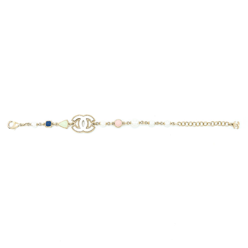 Chanel 19P CC Logo Bracelet Pearl/ Stud Light Gold Tone