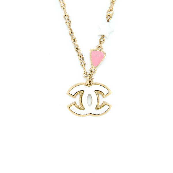 Chanel 19P CC logo Necklace Stud Multicolour Light Gold Tone