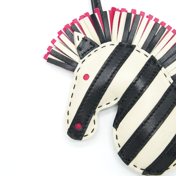 Hermes Geegee Savannah Bag Charm Black/ White/ Rose Mexico