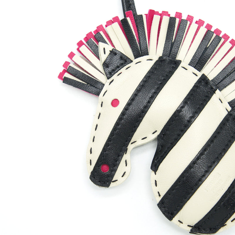 Hermes Geegee Savannah Bag Charm Black/ White/ Rose Mexico
