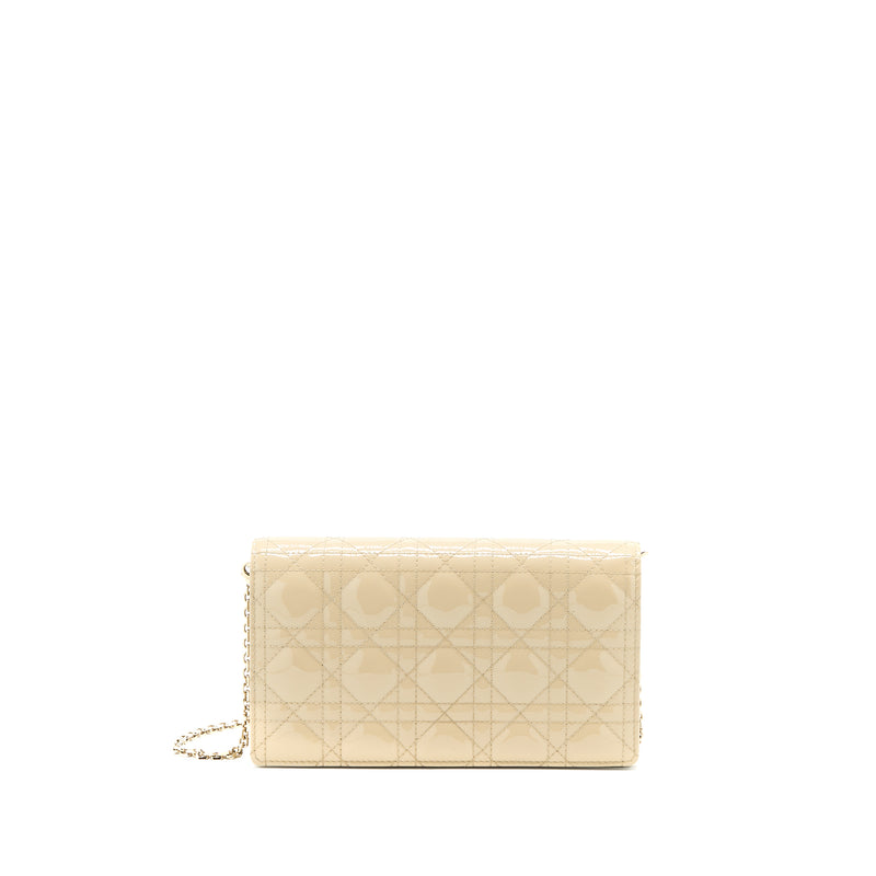 Dior Lady Dior Pouch With Chain Patent Beige LGHW