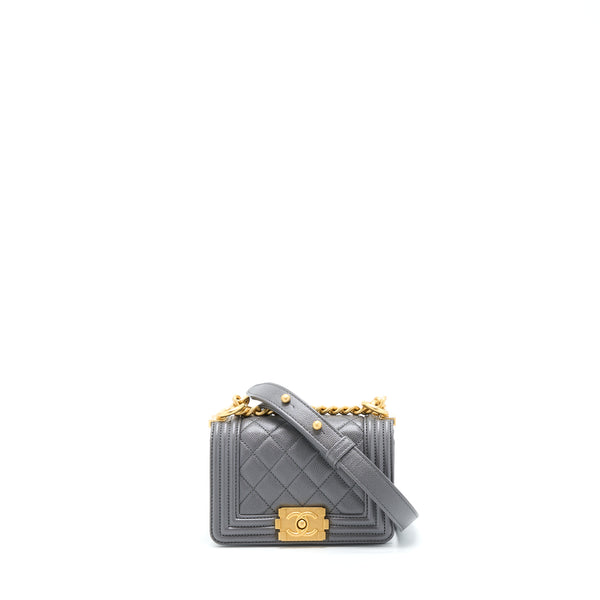 Chanel Mini Boy Bag Caviar Grey Brushed GHW (Microchip)