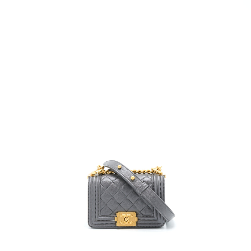Chanel Mini Boy Bag Caviar Grey Brushed GHW (Microchip)