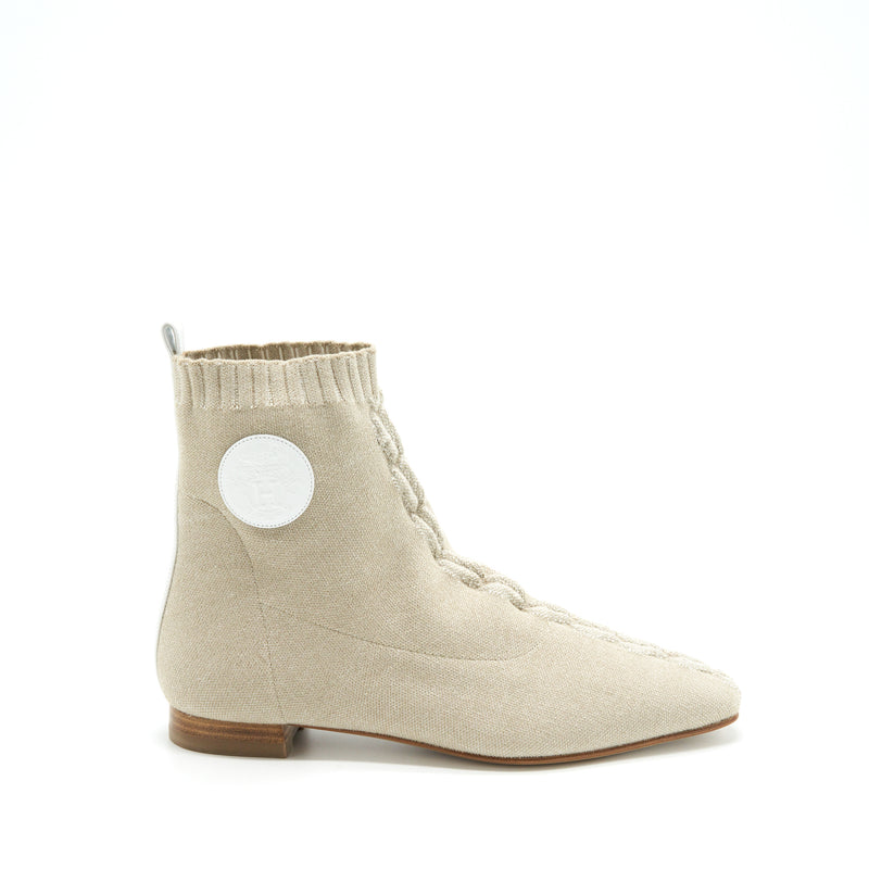 Hermes Size 38 Duo Ankle Boots Nocciola /Blanc