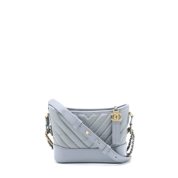 Chanel Chevron Small Gabrielle Hobo Bag Aged Calfskin Grey Multicolour Hardware