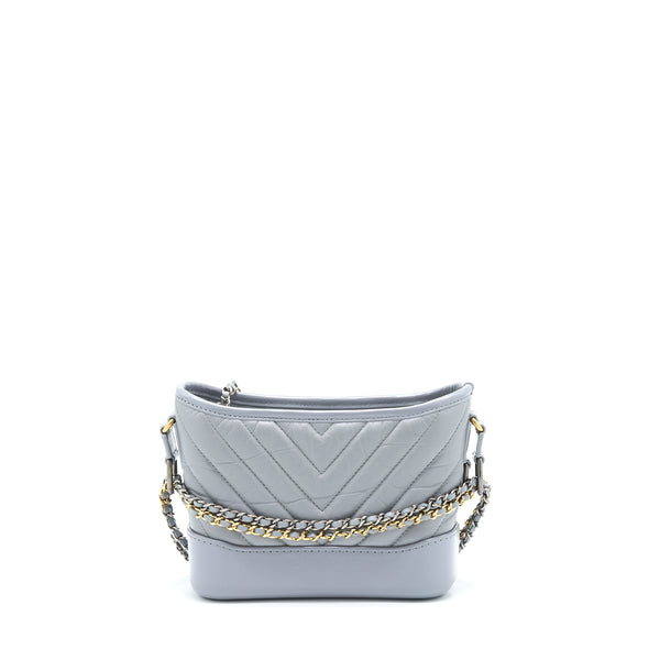 Chanel Chevron Small Gabrielle Hobo Bag Aged Calfskin Grey Multicolour Hardware