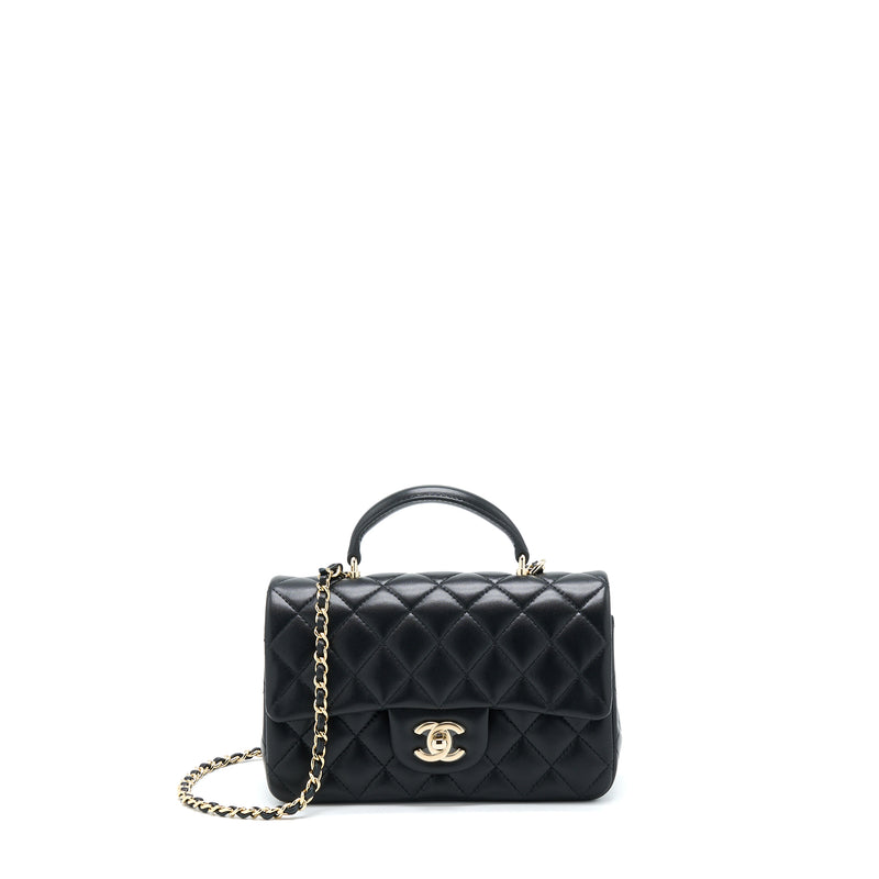 Chanel 22A Top Handle Mini Rectangular Flap Bag Lambskin Black GHW (Microchip)