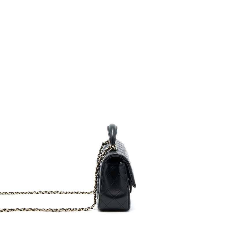 Chanel 22A Top Handle Mini Rectangular Flap Bag Lambskin Black GHW (Microchip)
