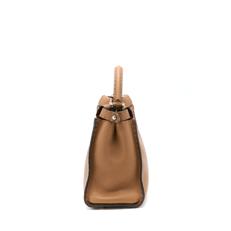 Fendi Medium Peekaboo Tote Bag Grained Calfskin Caramel SHW