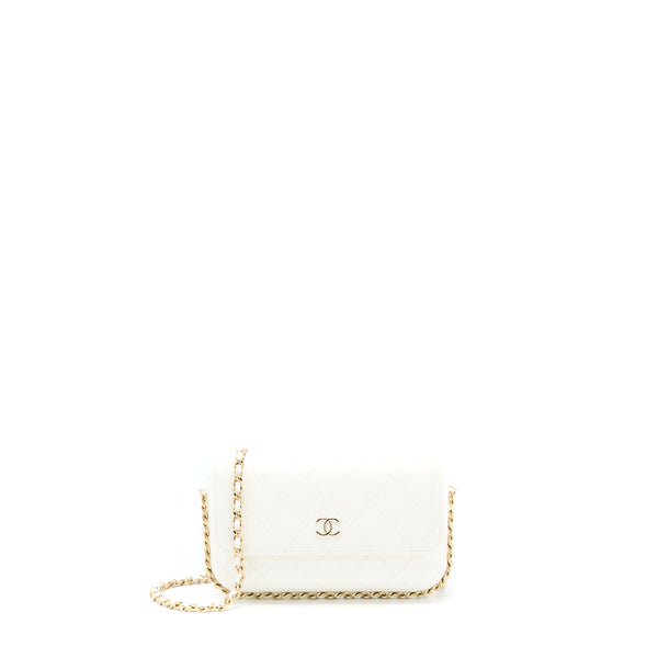 Chanel Rectangular Mini Flap Phone Case Bag Quilted Lambskin White LGHW (Microchip)