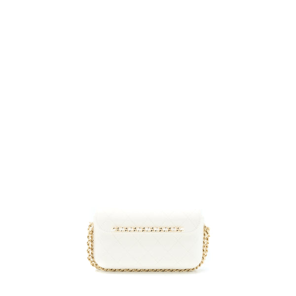 Chanel Rectangular Mini Flap Phone Case Bag Quilted Lambskin White LGHW (Microchip)