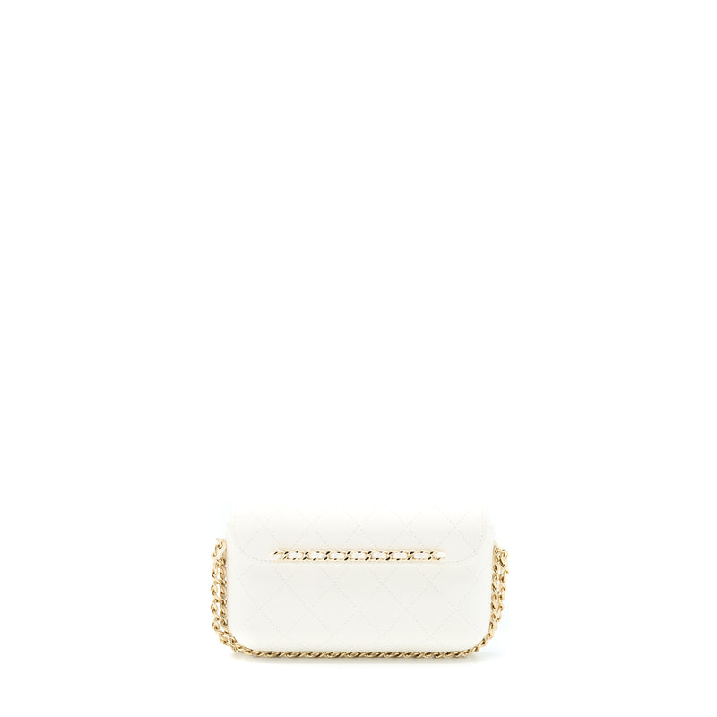 Chanel Rectangular Mini Flap Phone Case Bag Quilted Lambskin White LGHW (Microchip)