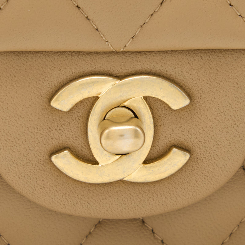 Chanel Top Handle Mini Rectangle in 21A Rose Beige Lambskin in AGHW