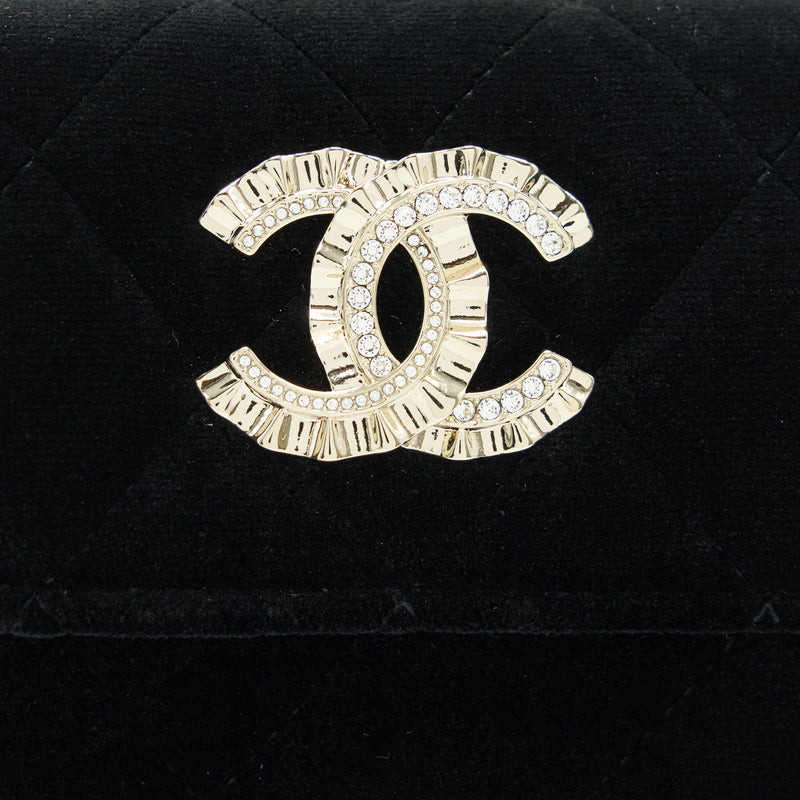 Chanel 21A velvet CC Crystal Logo Card Holder