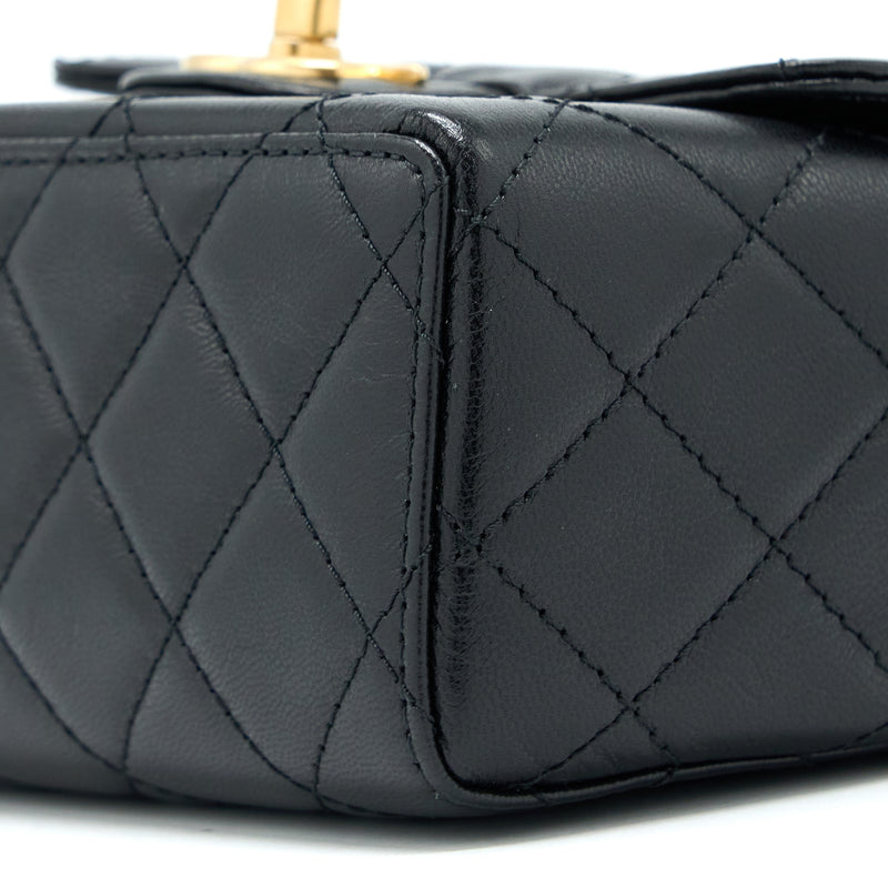 Chanel 22K Retro Classic New Square Mini Flap Bag Goatskin Black GHW (Microchip)