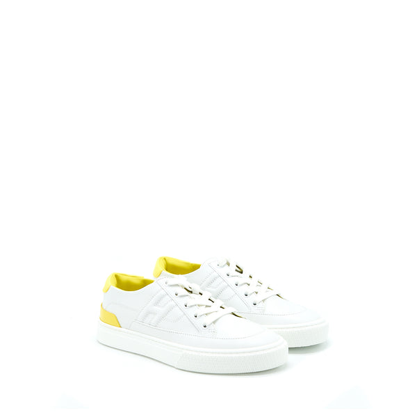 Hermes Size 37 Femme Deep Sneaker Calfskin Crocodile Nilo Mat Touch Blanc/Jaune Fla