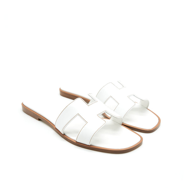 Hermes Size 38 Oran Sandal Blanc Box Leather